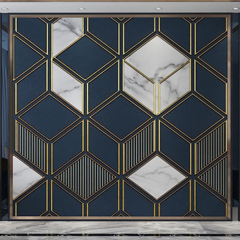 Ilustración entera Papel pintado mural moderno para cafeterí con diseño cuatrifolio en azul oscuro Azul Clearhalo