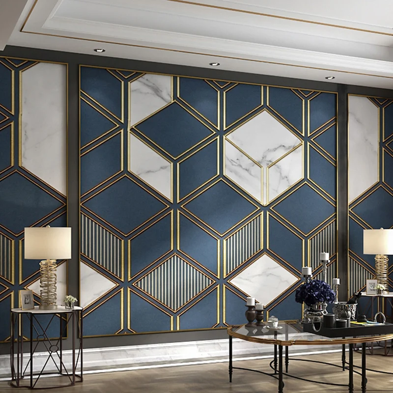 Ilustración entera Papel pintado mural moderno para cafeterí con diseño cuatrifolio en azul oscuro Azul Clearhalo