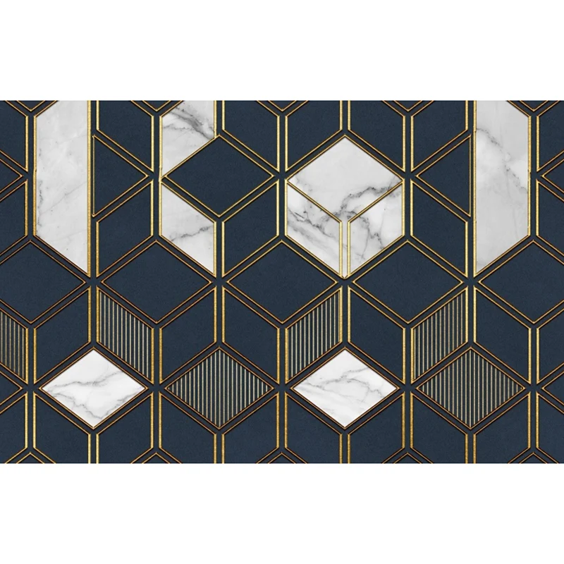 Ilustración entera Papel pintado mural moderno para cafeterí con diseño cuatrifolio en azul oscuro Azul Clearhalo