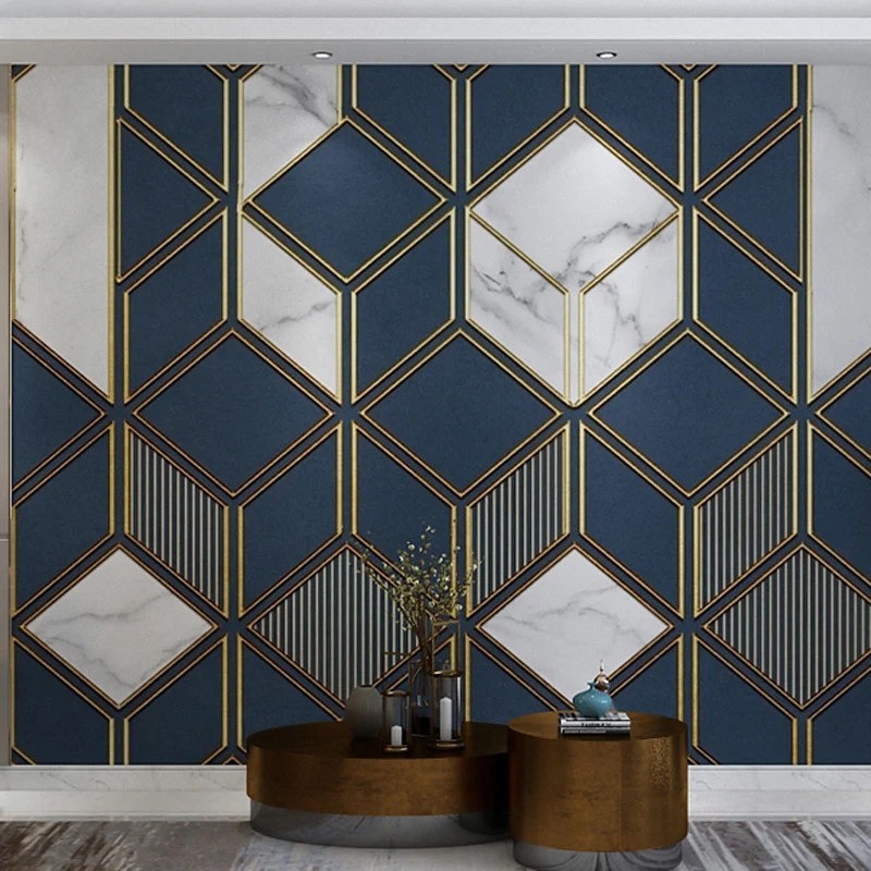 Ilustración entera Papel pintado mural moderno para cafeterí con diseño cuatrifolio en azul oscuro Azul Clearhalo