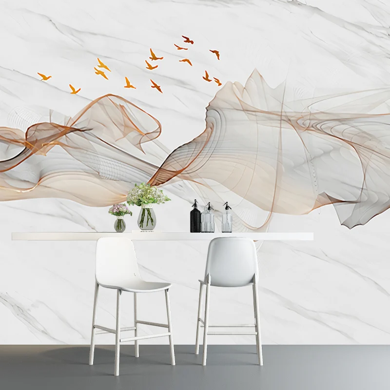Ilustración estilo mural fondo de pantalla humo y pájaro extra grande comedor arte de la pared, tamaño personalizado dispo...