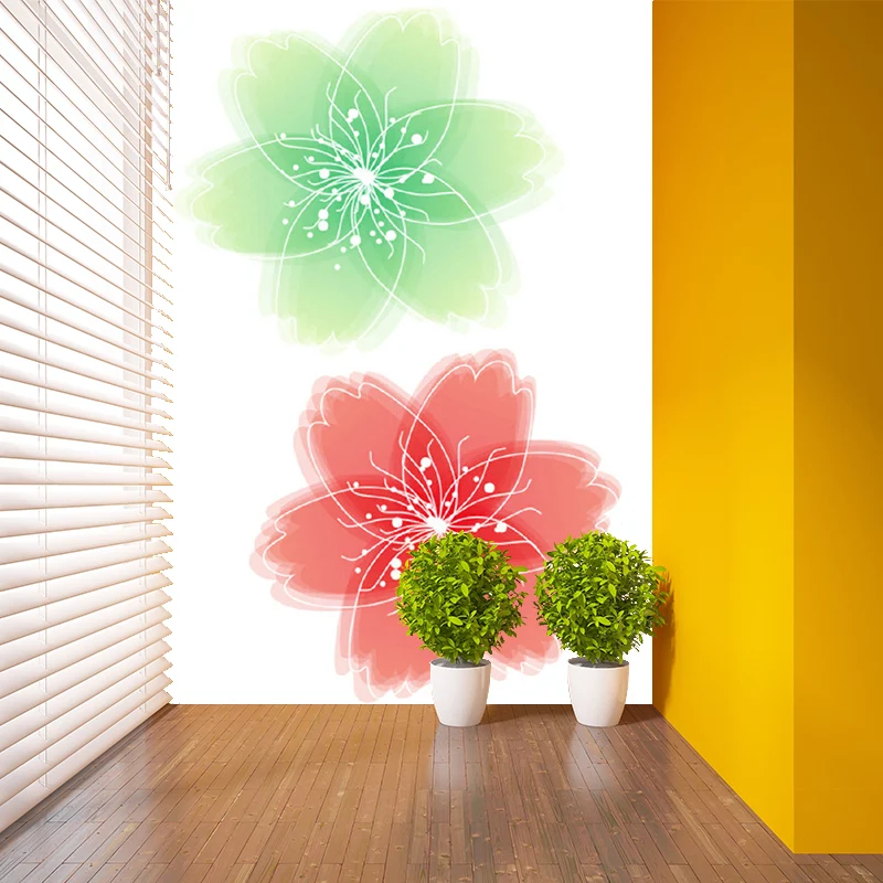 Ilustración Florales Murales Papel pintado para pared decorativa, rojo y verde, tamaño personalizado Rojo Clearhalo
