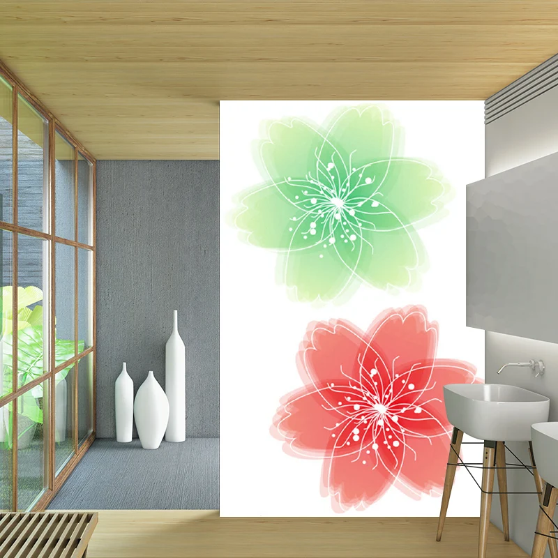 Ilustración Florales Murales Papel pintado para pared decorativa, rojo y verde, tamaño personalizado Rojo Clearhalo