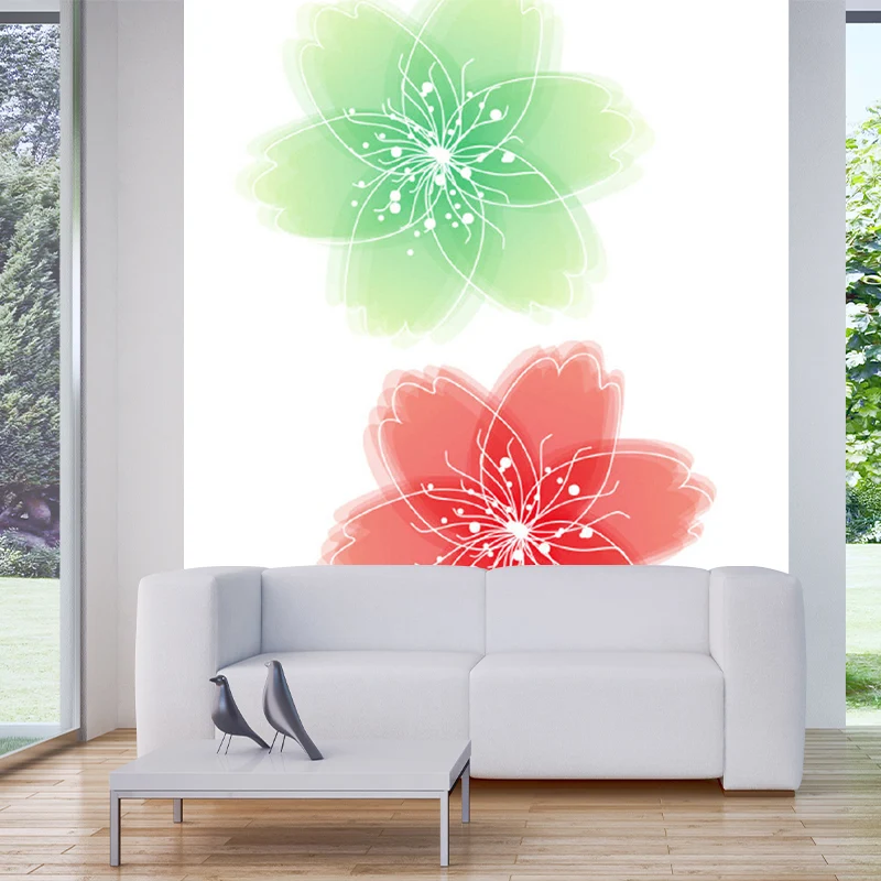 Ilustración Florales Murales Papel pintado para pared decorativa, rojo y verde, tamaño personalizado Rojo Clearhalo