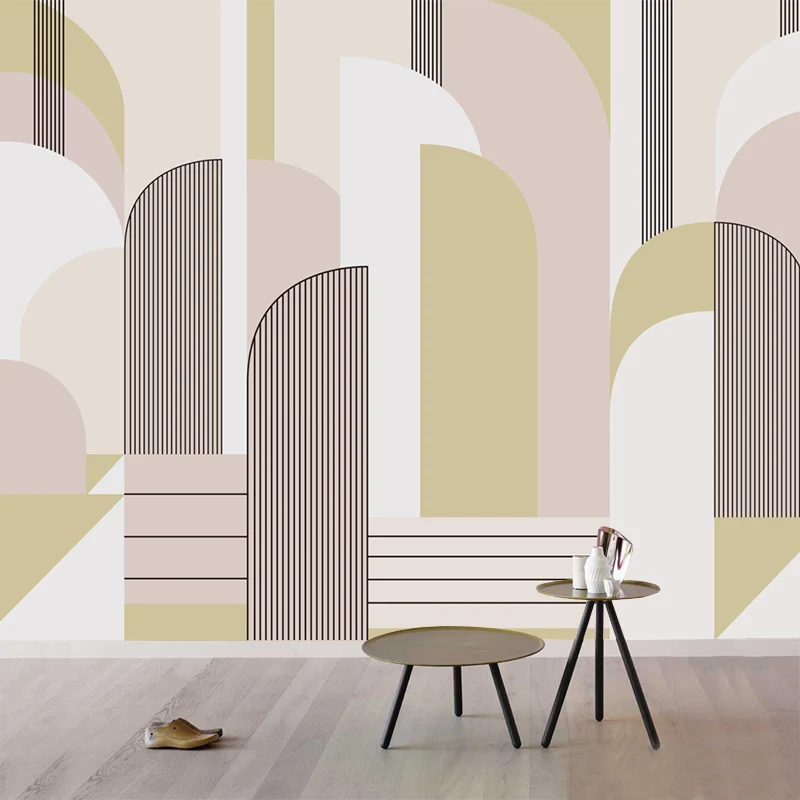 Ilustración Geometrías Mural Calcomaní Extra Grande Arte de Pared para Sala de Estar, Hecho Medida Rosa Clearhalo