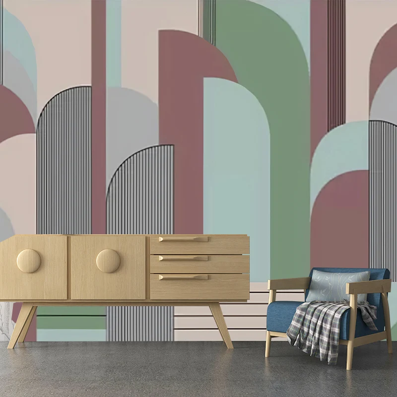 Ilustración Geometrías Mural Calcomaní Extra Grande Arte de Pared para Sala de Estar, Hecho Medida Rosa Clearhalo