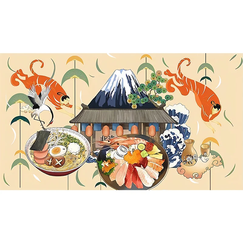 Ilustración Gigante de Sushi para Restaurante Japonés en Beige, Hecho Medida Beis Clearhalo