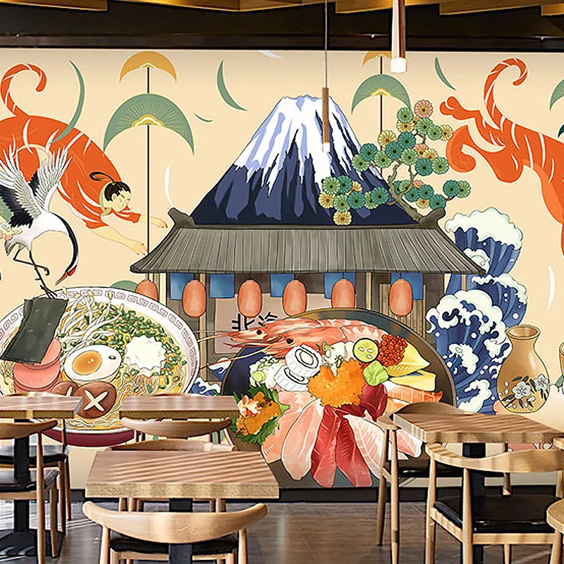 Ilustración Gigante de Sushi para Restaurante Japonés en Beige, Hecho Medida Beis Clearhalo