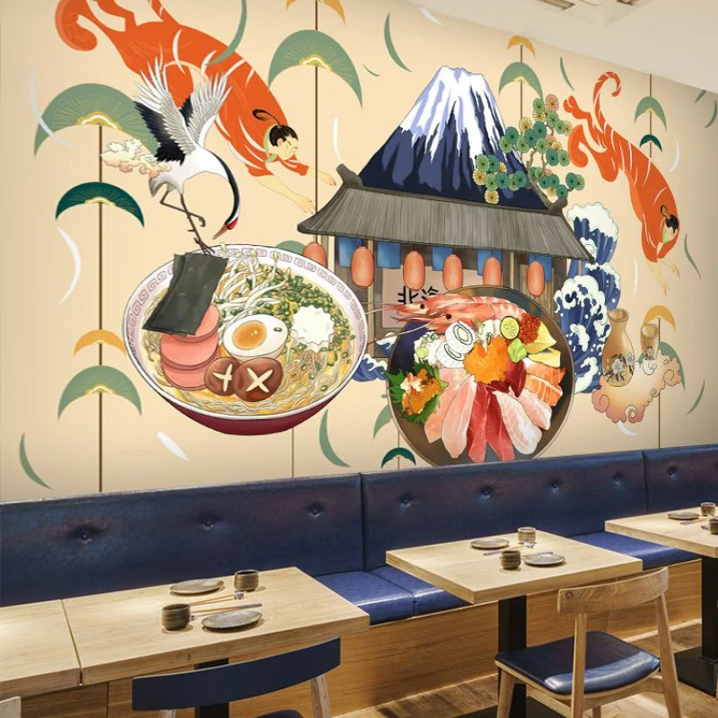 Ilustración Gigante de Sushi para Restaurante Japonés en Beige, Hecho Medida Beis Clearhalo
