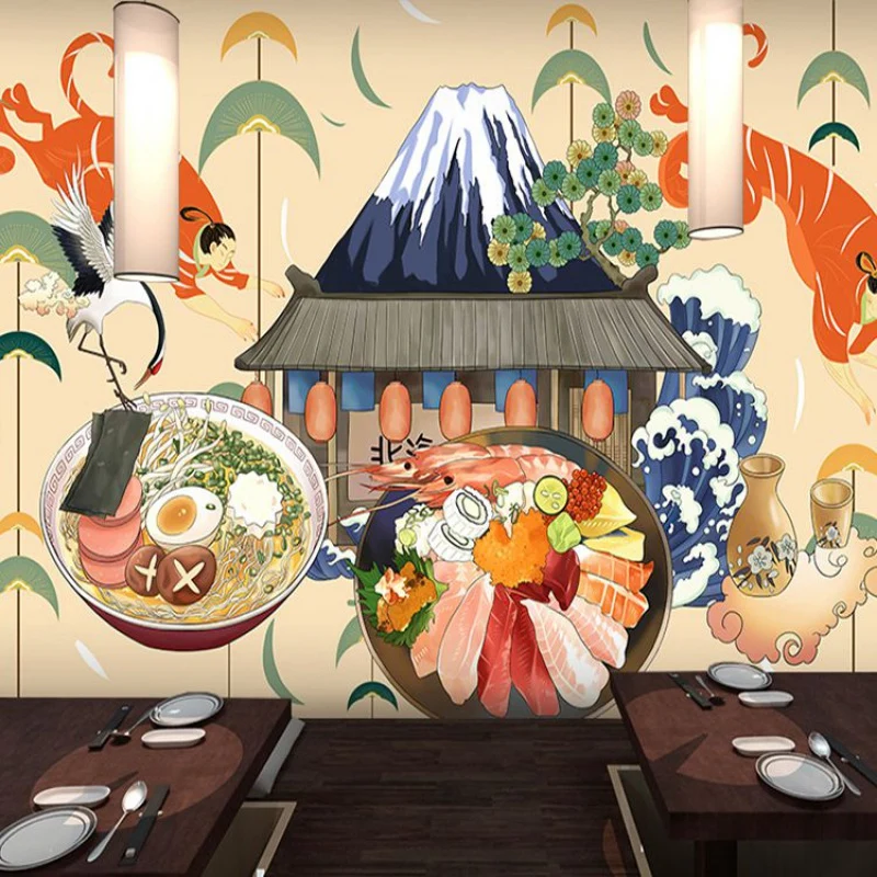 Ilustración Gigante de Sushi para Restaurante Japonés en Beige, Hecho Medida Beis Clearhalo