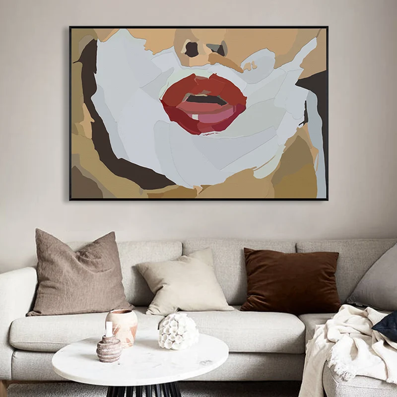 Ilustración de lienzo con labios rojos, decoración artística de pared con textura para habitación de niños, en blanco Rojo...