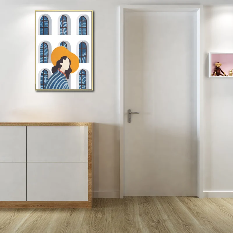Ilustración de moda mujer lienzo arte de pared para niñas sala de estar, color pastel Azul Clearhalo