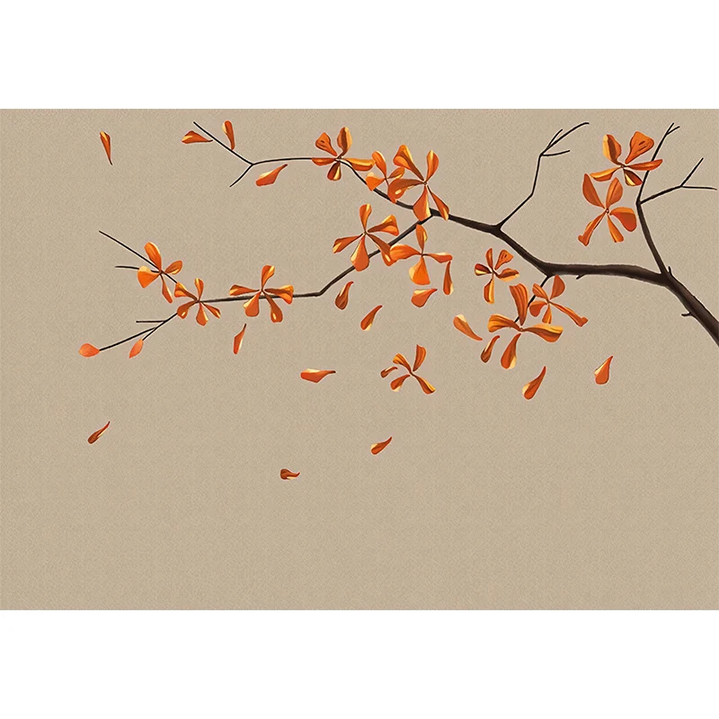Ilustración Mural de pared de hoja de otoño para sala de estar, rojo y marrón, tamaño personalizado disponible Marron Clea...