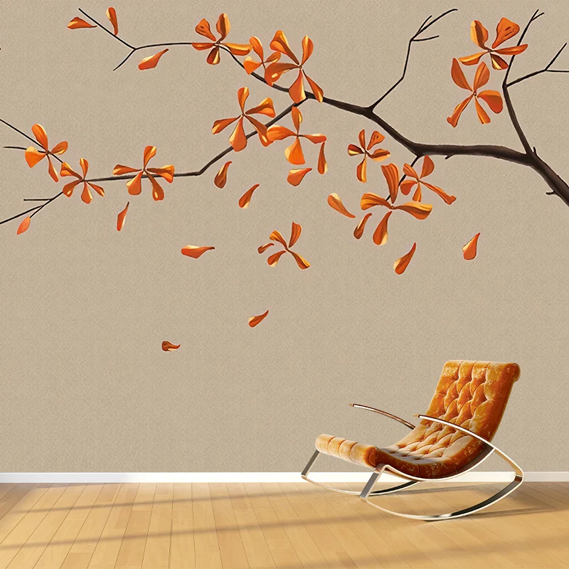 Ilustración Mural de pared de hoja de otoño para sala de estar, rojo y marrón, tamaño personalizado disponible Marron Clea...