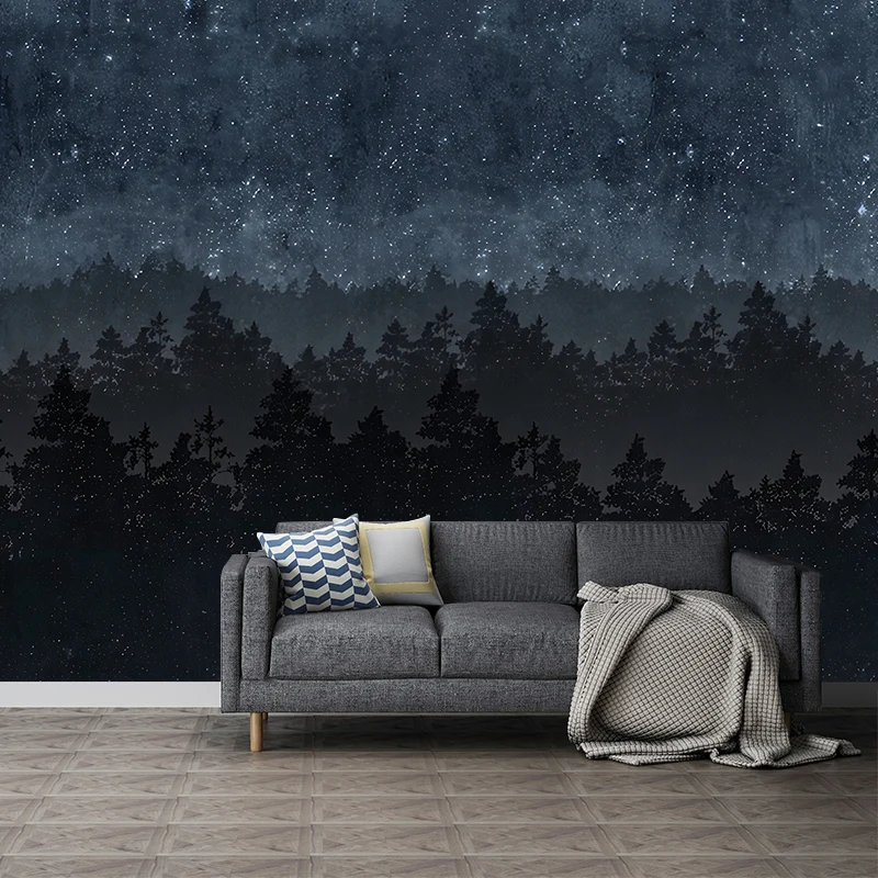 Ilustración Night Forest Wall Art Calcomaní mural de pared de tamaño completo para cocina, tamaño personalizado disponible...