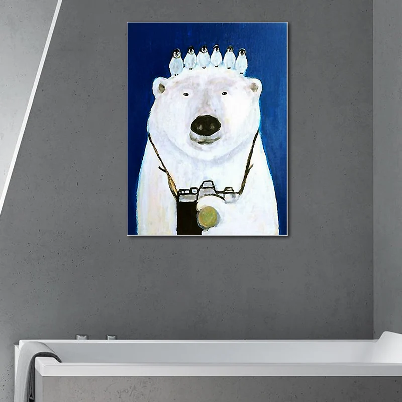 Ilustración de oso polar, impresión artística de pared para sala de estar, color suave, superficie texturizada Azul Clearhalo