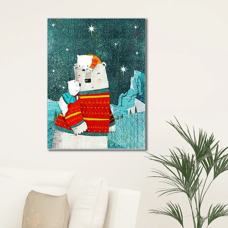 Ilustración de oso polar, impresión artística de pared para sala de estar, color suave, superficie texturizada Azul Clearhalo