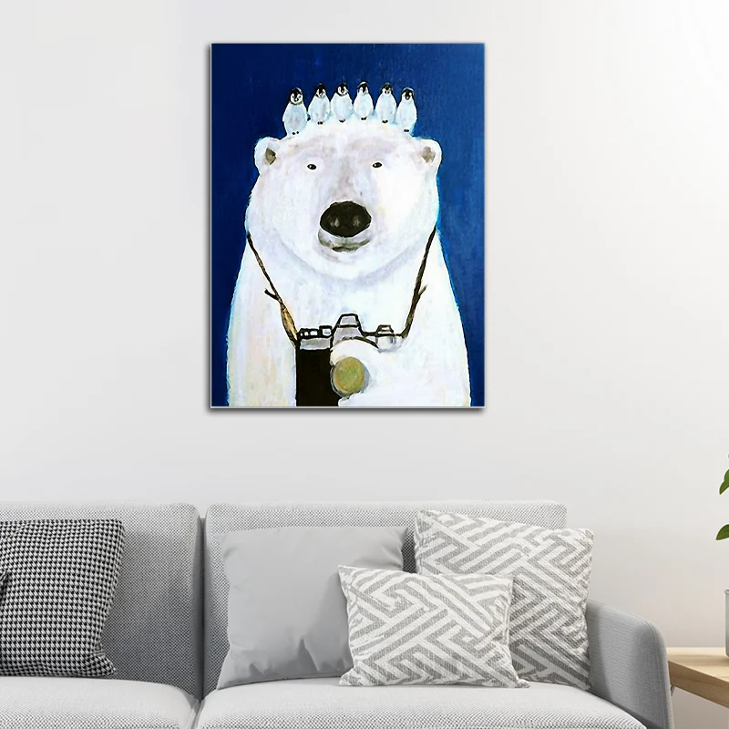 Ilustración de oso polar, impresión artística de pared para sala de estar, color suave, superficie texturizada Azul Clearhalo