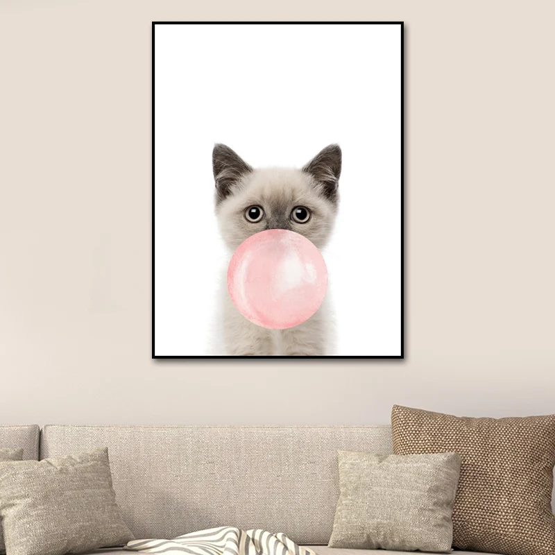 Ilustraciones de animales en colores pastel, arte texturizado, estilo infantil, lienzo para dormitorio infantil Verde Clea...
