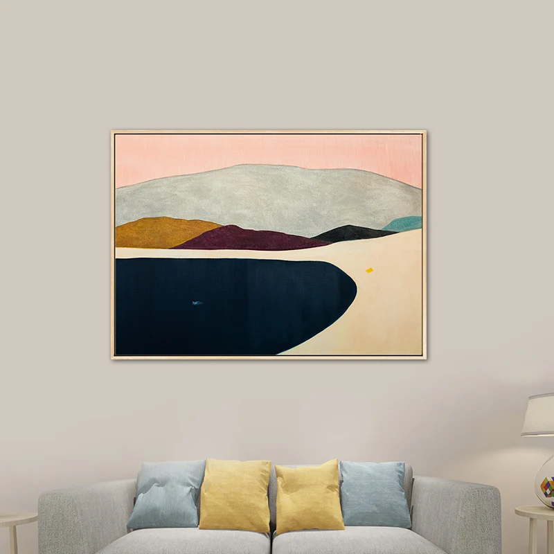 Impresión abstracta en lienzo con dibujo de montañ, arte de pared con textura minimalista en la habitación familiar Rojo C...