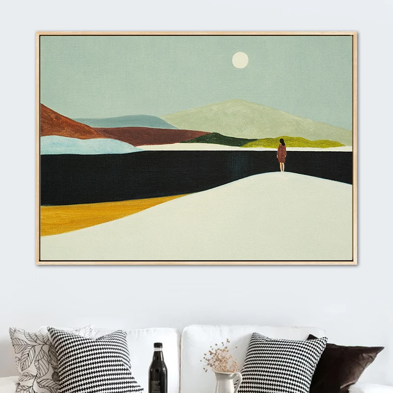 Impresión abstracta en lienzo con dibujo de montañ, arte de pared con textura minimalista en la habitación familiar Rojo C...