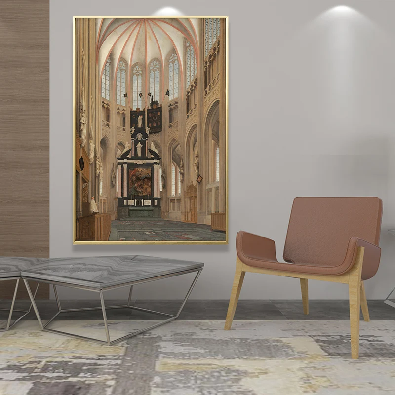 Impresión artística con vista interior de la catedral, decoración de pared texturizada de inspiración global para sala de...