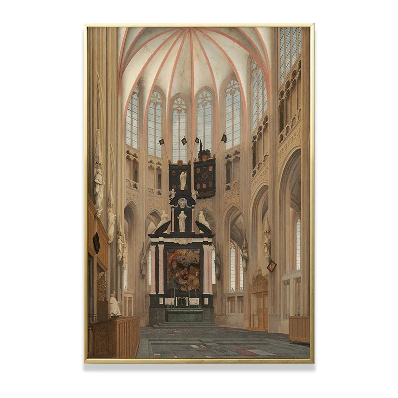 Impresión artística con vista interior de la catedral, decoración de pared texturizada de inspiración global para sala de...