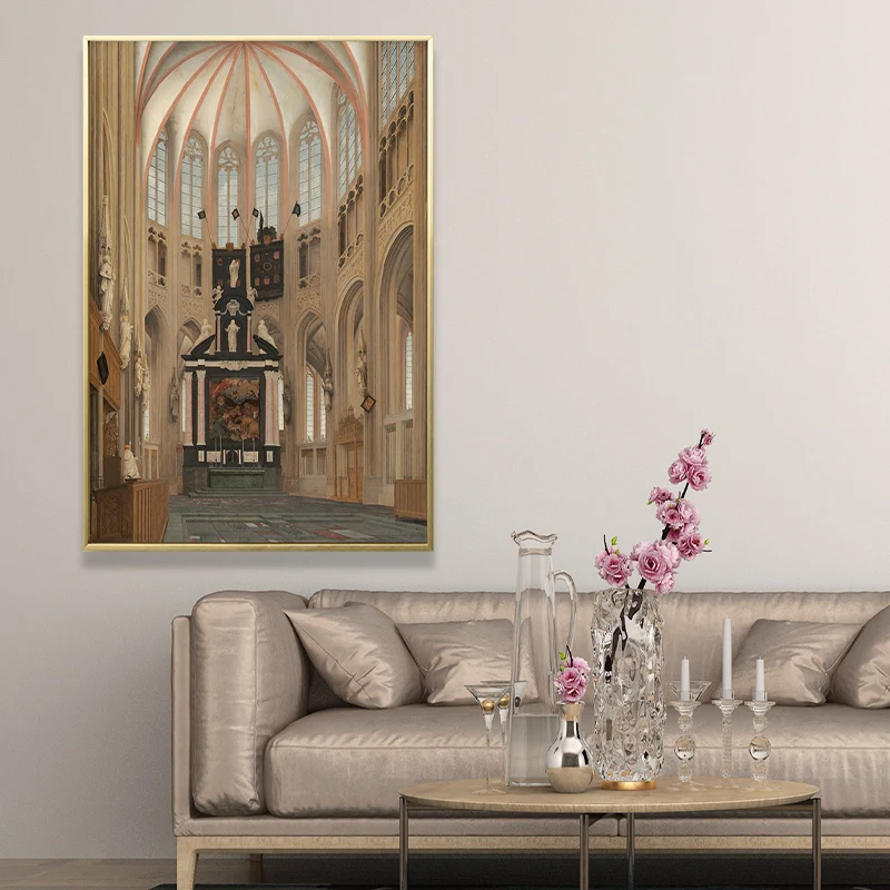 Impresión artística con vista interior de la catedral, decoración de pared texturizada de inspiración global para sala de...