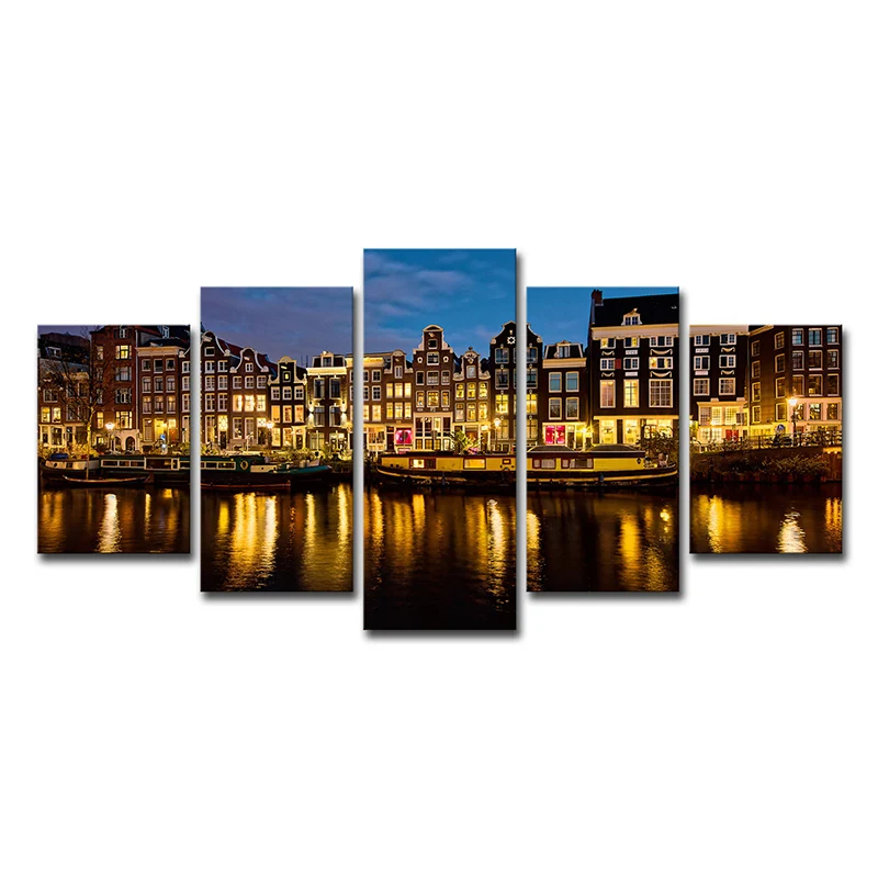 Impresión artística del paisaje nocturno del Canal de Ámsterdam, decoración moderna de pared para sala de estar de varias...