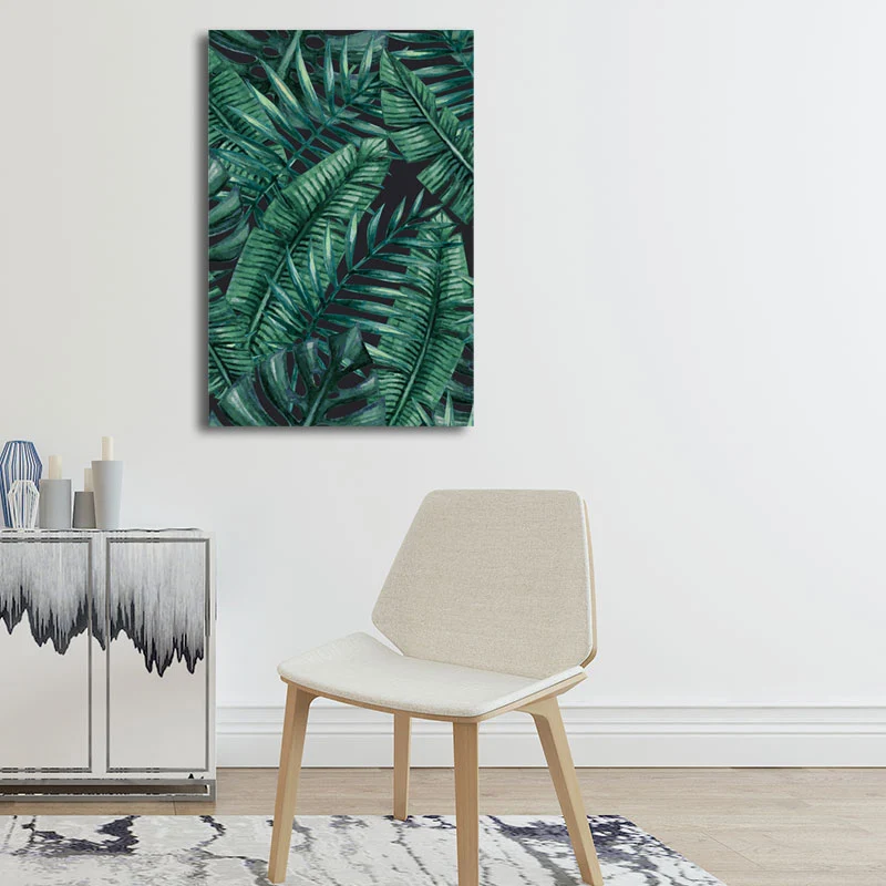 Impresión artística de hojas de palma verde, superficie texturizada, decoración de pared de salón de estilo nórdico Verde...