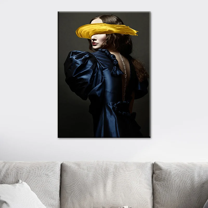 Impresión artística en lienzo de mujer, superficie texturizada, decoración de pared para salón glamurosa en color oscuro O...