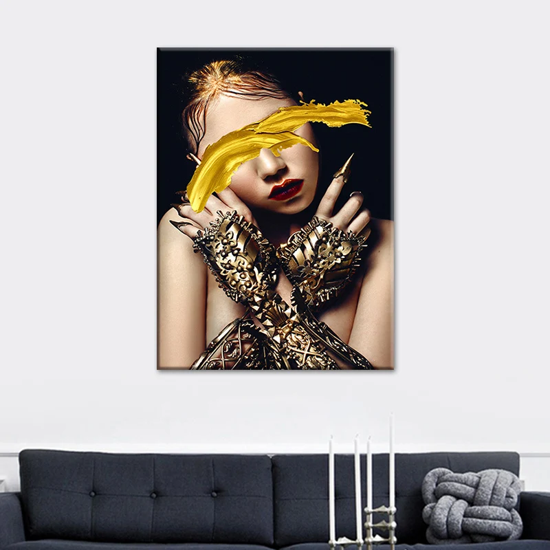 Impresión artística en lienzo de mujer, superficie texturizada, decoración de pared para salón glamurosa en color oscuro O...