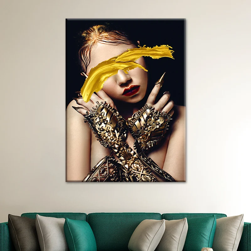 Impresión artística en lienzo de mujer, superficie texturizada, decoración de pared para salón glamurosa en color oscuro O...
