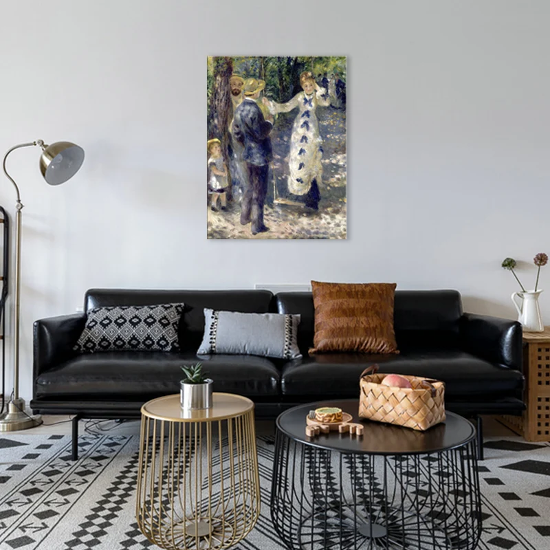 Impresión artística de pared texturizada en lienzo con vista de picnic familiar azul para dormitorio, varios tamaños Azul...