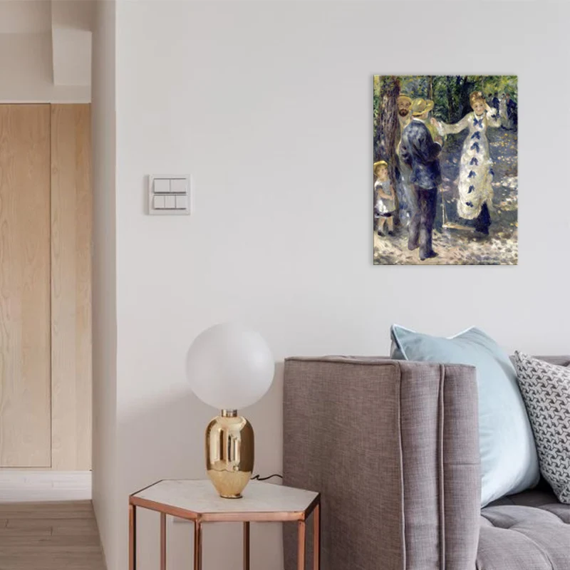 Impresión artística de pared texturizada en lienzo con vista de picnic familiar azul para dormitorio, varios tamaños Azul...