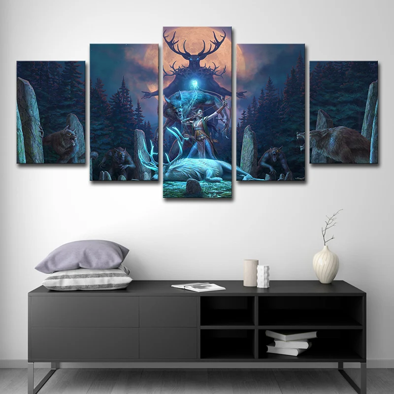 Impresión digital en lienzo azul para niños, arte de pared en línea de Elder Scrolls para habitación de adolescentes Azul...