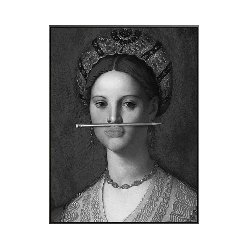 Impresión divertida del arte del retrato de la mujer de la parodia para la habitación de las niñas, color oscuro, superfic...