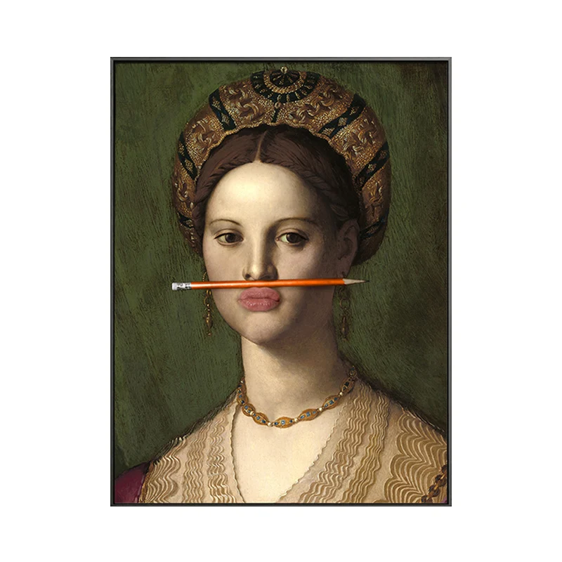 Impresión divertida del arte del retrato de la mujer de la parodia para la habitación de las niñas, color oscuro, superfic...