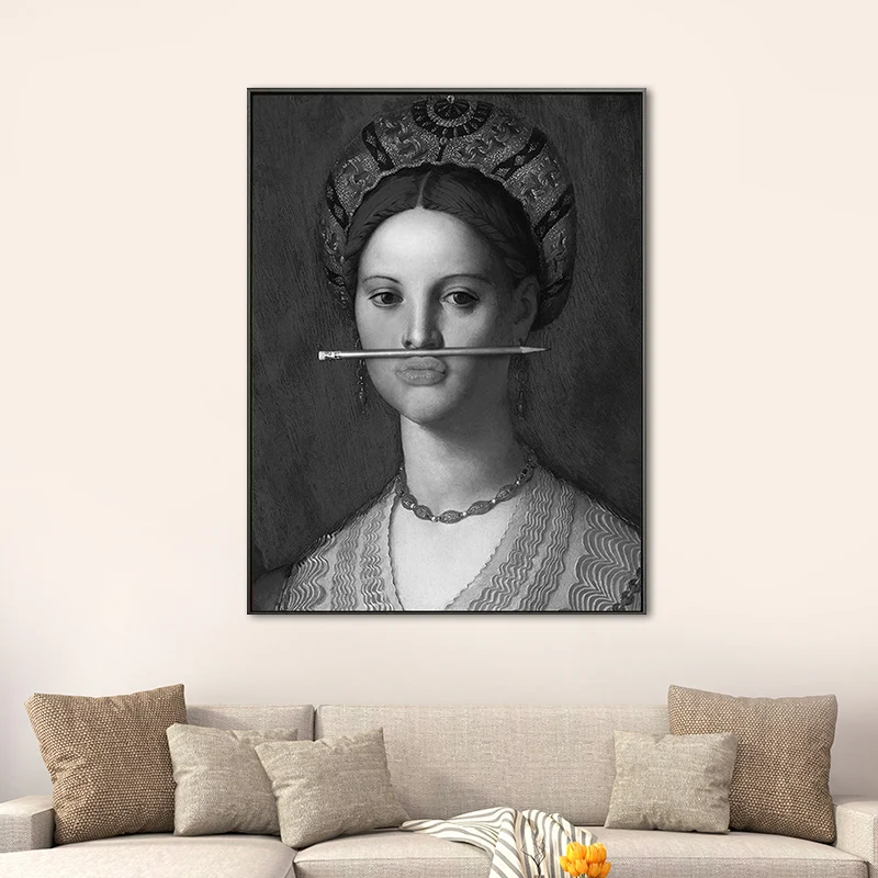 Impresión divertida del arte del retrato de la mujer de la parodia para la habitación de las niñas, color oscuro, superfic...