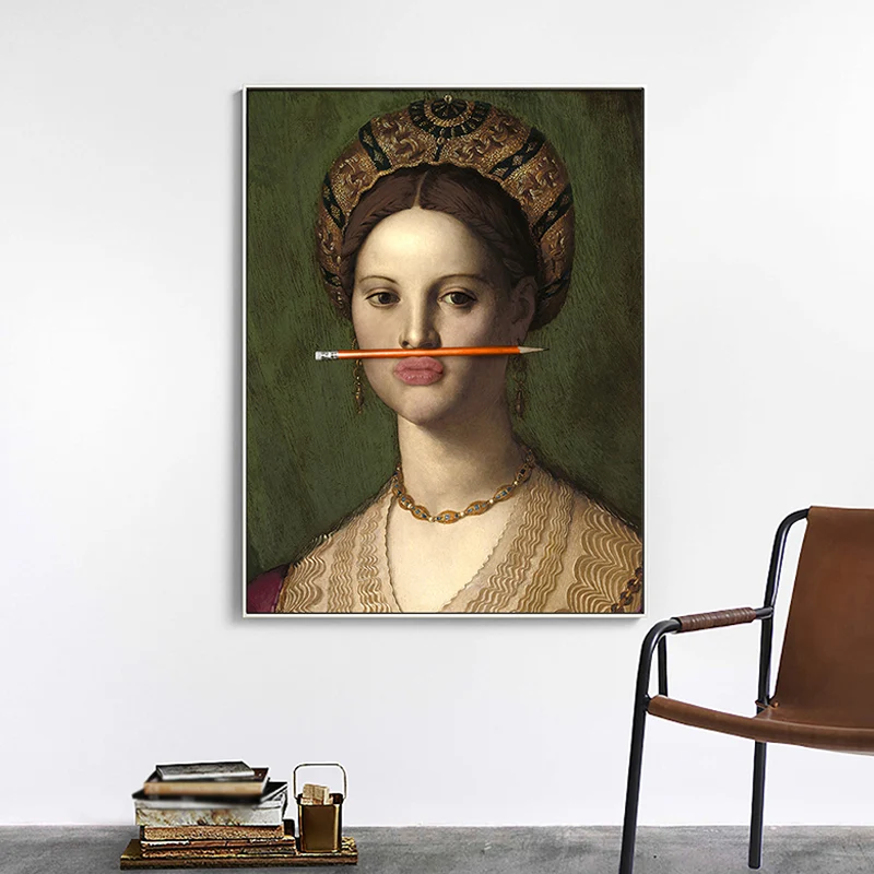 Impresión divertida del arte del retrato de la mujer de la parodia para la habitación de las niñas, color oscuro, superfic...