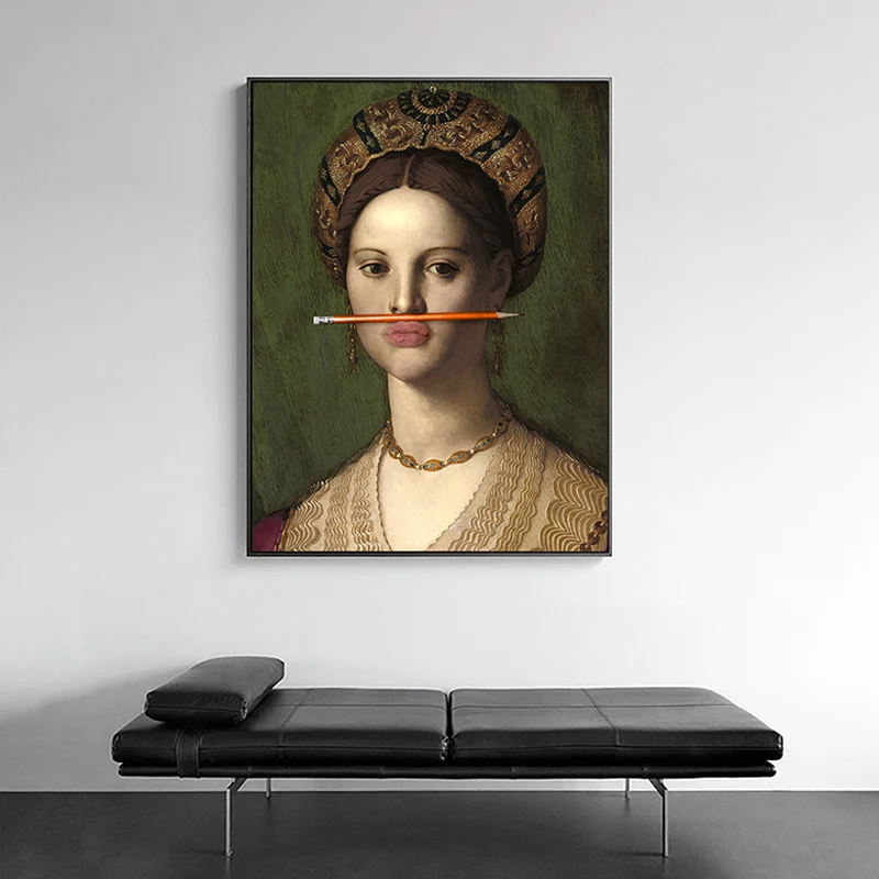 Impresión divertida del arte del retrato de la mujer de la parodia para la habitación de las niñas, color oscuro, superfic...