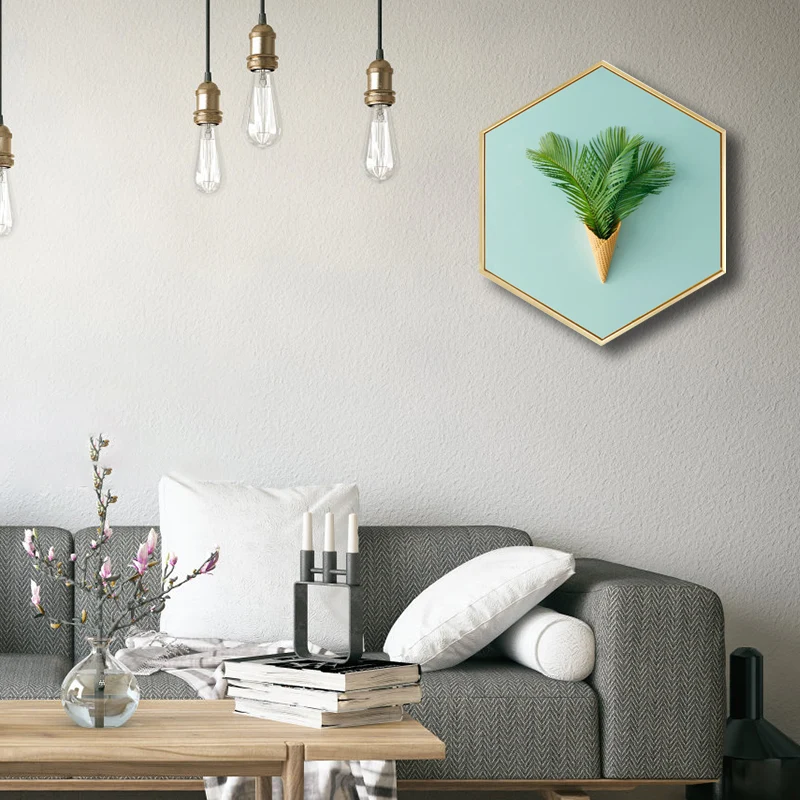Impresión en lienzo botánico verde, decoración artística de pared con textura escandinava para sala de estar Verde Clearhalo