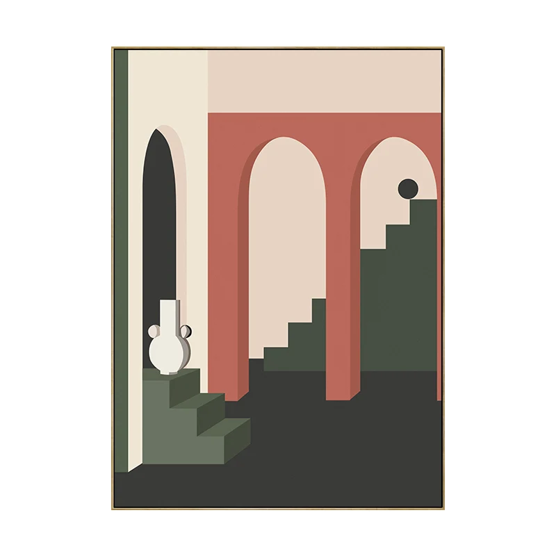 Impresión en lienzo con dibujo en perspectiva de arquitectura, arte de pared nórdico de Color oscuro para habitación famil...