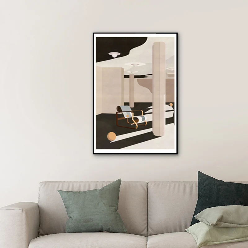 Impresión en lienzo con dibujo en perspectiva de arquitectura, arte de pared nórdico de Color oscuro para habitación famil...