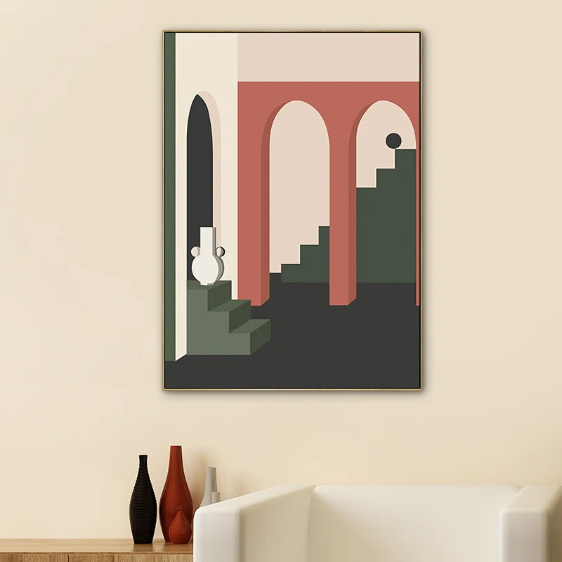 Impresión en lienzo con dibujo en perspectiva de arquitectura, arte de pared nórdico de Color oscuro para habitación famil...