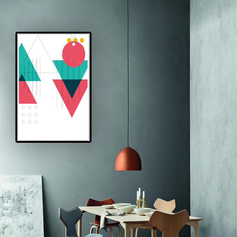 Impresión en lienzo con textura nórdica, arte geométrico de pared con bloqueo de color para taller Rojo Clearhalo
