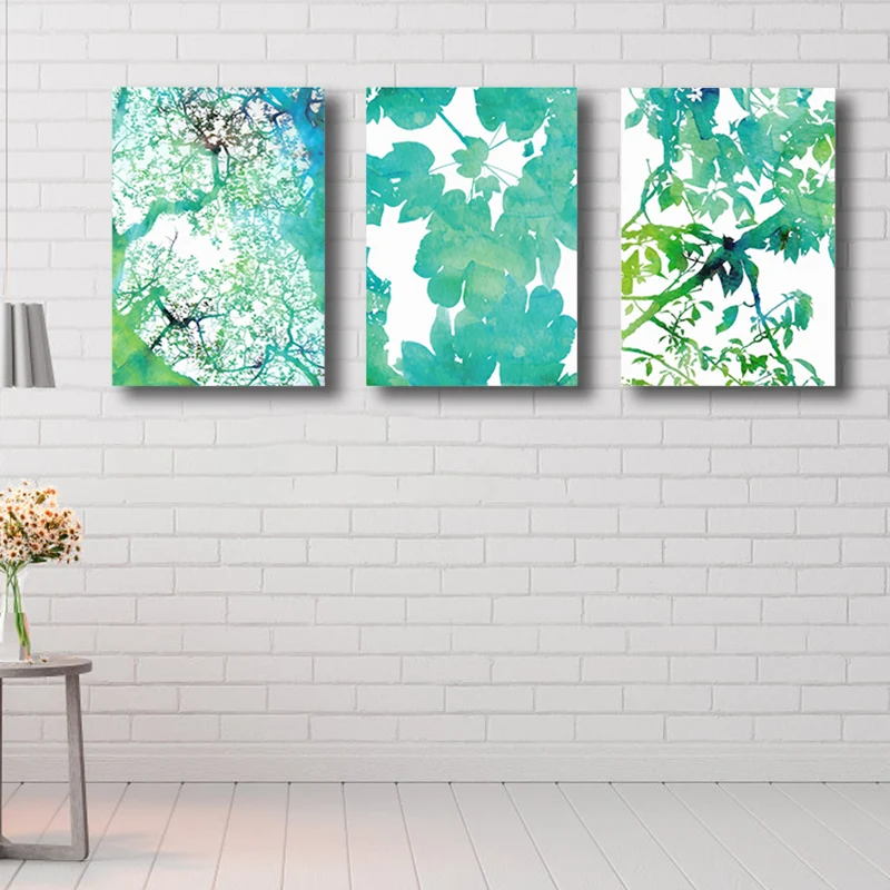 Impresión en lienzo contemporánea, pintura de hojas botánicas verdes, juego de 3, varios tamaños Verde Clearhalo