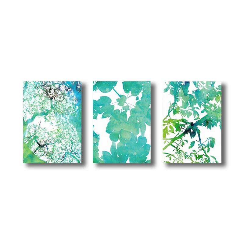 Impresión en lienzo contemporánea, pintura de hojas botánicas verdes, juego de 3, varios tamaños Verde Clearhalo