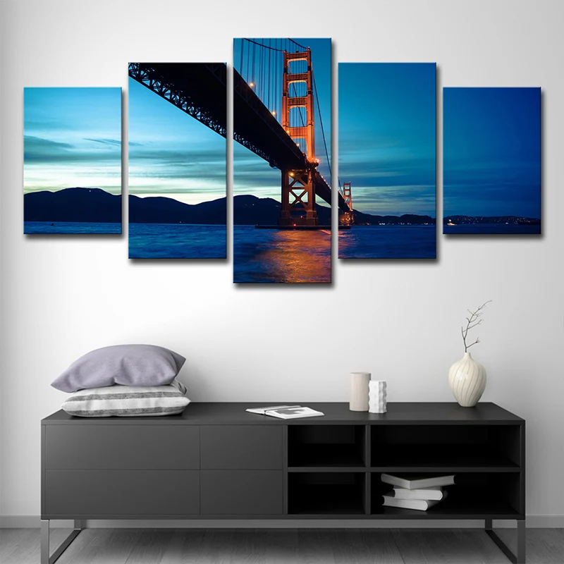 Impresión en lienzo del puente Golden Gate azul, decoración artística de pared para sala de estar de inspiración global de...