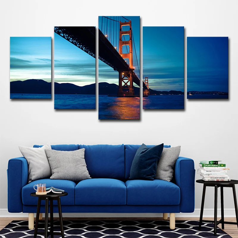 Impresión en lienzo del puente Golden Gate azul, decoración artística de pared para sala de estar de inspiración global de...